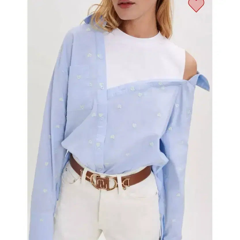 [BUNJANG] Maje 22 Heart Embroidery Layered Shirt (Size 55) / (새상품) maje 마쥬 22 하트 자수 레이어드 셔츠 55