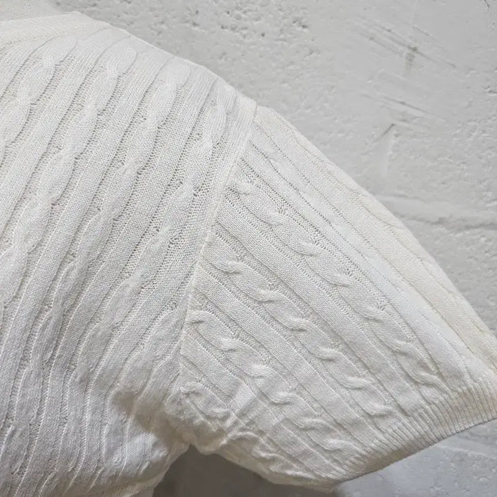 [BUNJANG] Lightweight Knit Cable Round Short Sleeve - Ivory / 가벼운재질 니트 꽈배기모양 라운드 반팔- 아이보리