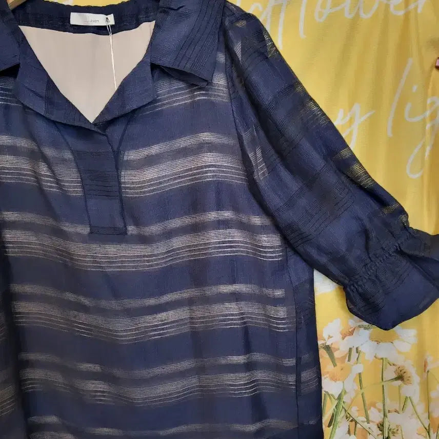 [BUNJANG] JJ JIGOTT Navy Stripe Blouse Size 85S / 미사용/JJ지고트 네이비 스트라이프  85S