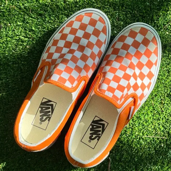 [BUNJANG] Vans Slip-On Orange Checkerboard Sneakers / 반스 슬립온 오렌지 체커보드