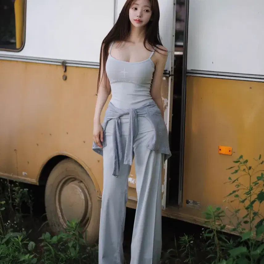 [BUNJANG] KindaMy Essential Wide Folding Pants Sky Blue / 카인다미 에센셜 와이드 폴딩 팬츠 스카이블루