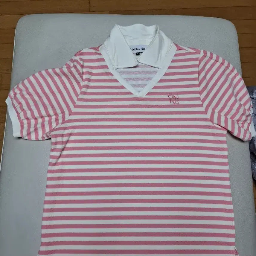 [BUNJANG] General Idea Striped Puff Sleeve T-Shirt Size S / 제너럴아이디어 오픈카라 스트라이프 퍼프티 s