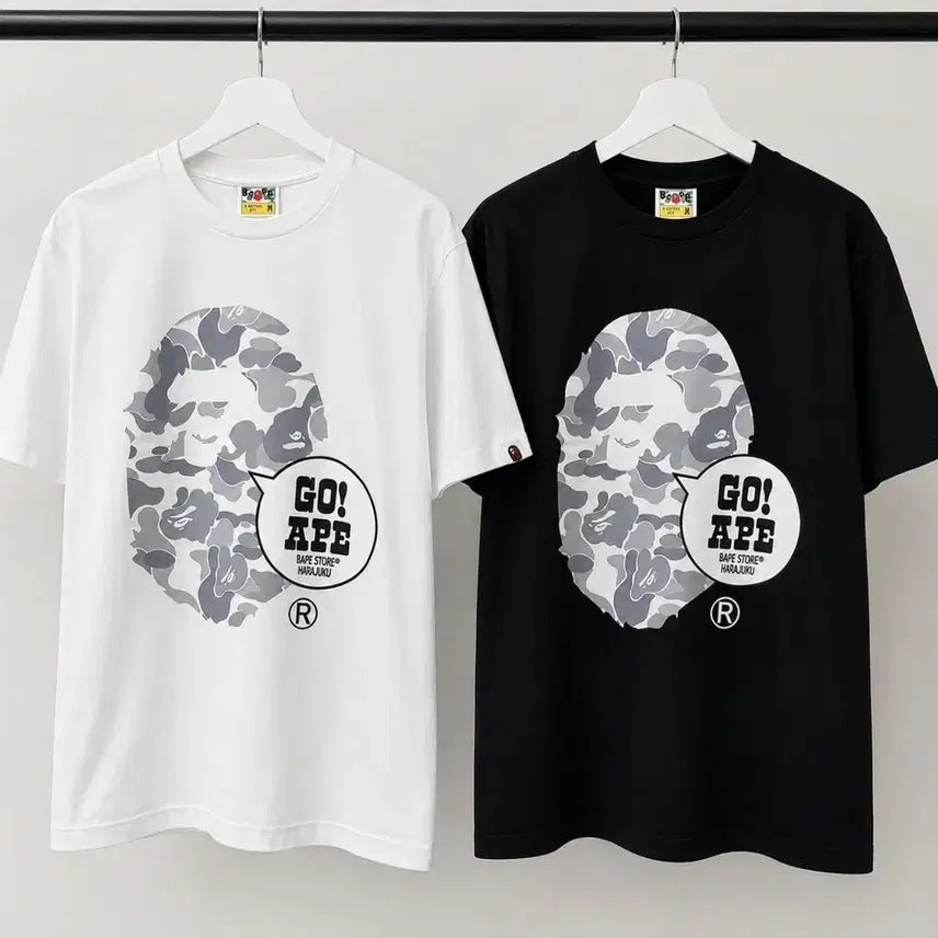 [BUNJANG] BAPE GO! APE Short Sleeve T-Shirt White/Black / BAPE 베이프 고! 에이프 반팔 티셔츠 화이트/블랙