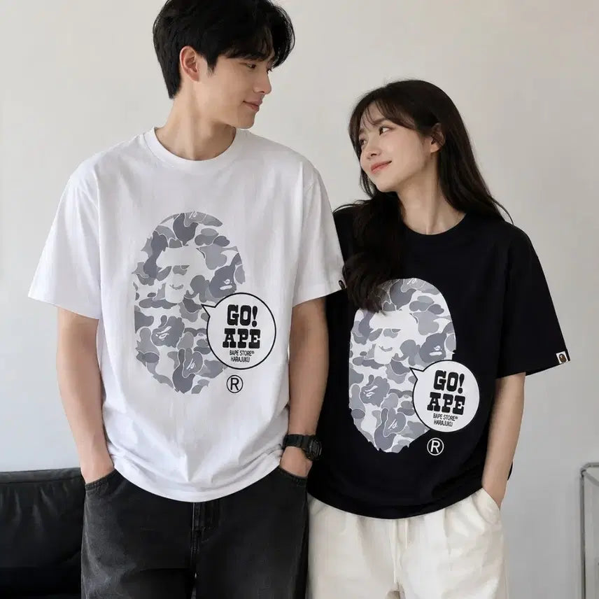 [BUNJANG] BAPE GO! APE Short Sleeve T-Shirt White/Black / BAPE 베이프 고! 에이프 반팔 티셔츠 화이트/블랙
