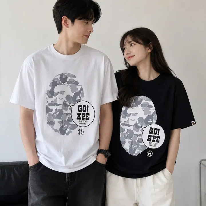 [BUNJANG] BAPE GO! APE Short Sleeve T-Shirt White/Black / BAPE 베이프 고! 에이프 반팔 티셔츠 화이트/블랙