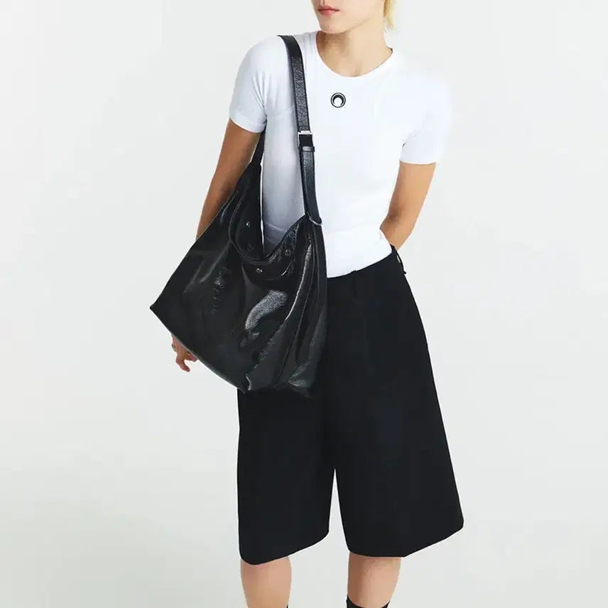 [BUNJANG] BUNQ Perfect Button Up Soft Hobo L Shoulder Bag Black / 분크 퍼펙 버튼 업 소프트 호보 L 블랙