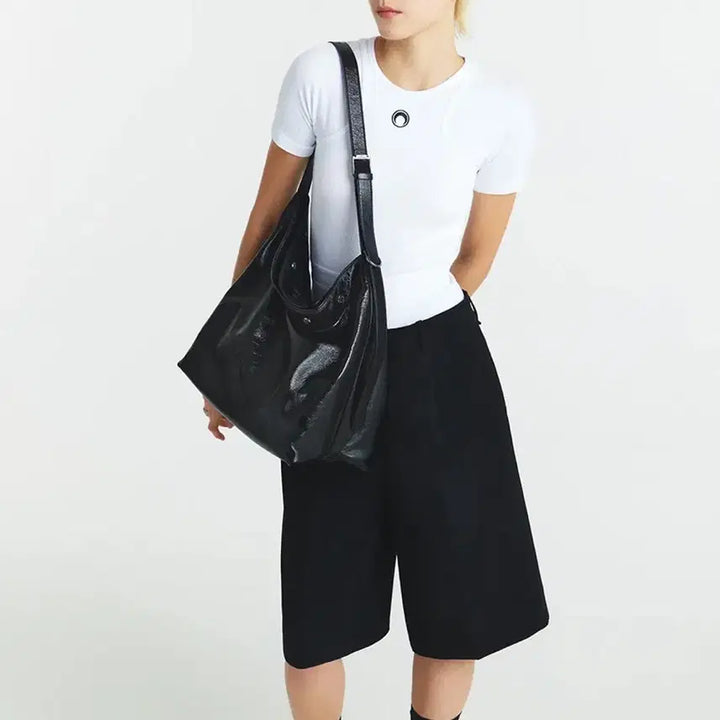 [BUNJANG] BUNQ Perfect Button Up Soft Hobo L Shoulder Bag Black / 분크 퍼펙 버튼 업 소프트 호보 L 블랙
