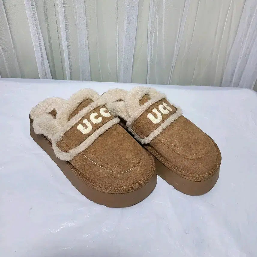 [BUNJANG] UCC Ugg Brown Fur Slippers / UCC 어그 브라운 슬리퍼 털 슈즈38