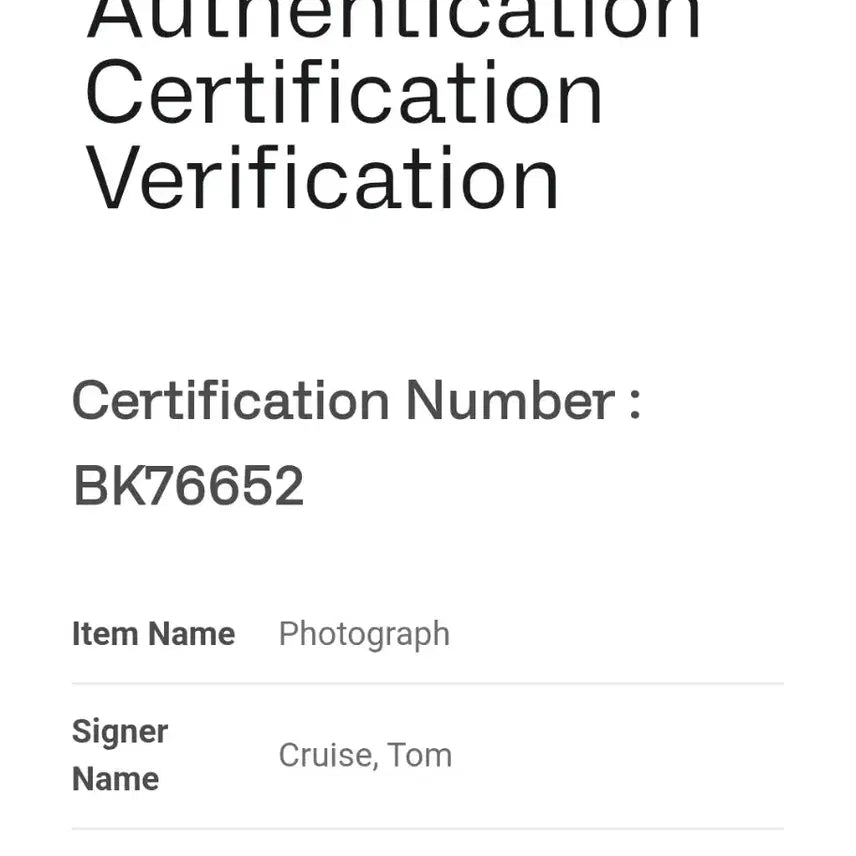 [BUNJANG] Tom Cruise Signed Photograph (Beckett Certified) / [베켓 인증] 톰 크루즈 친필 싸인 사진
