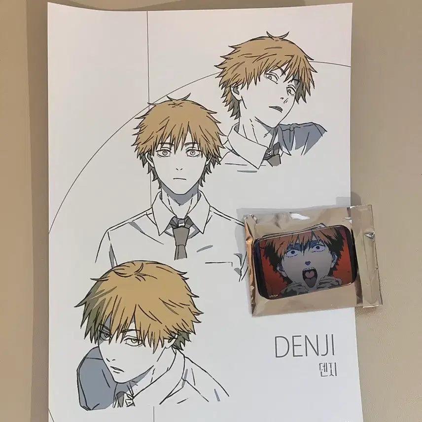 [BUNJANG] Chainsaw Man Denji Pop-up Store Special Poster &amp; Square Badge Bundle Set / 체인소맨 팝업 덴지 특전포스터 + 사각 뱃지 일괄