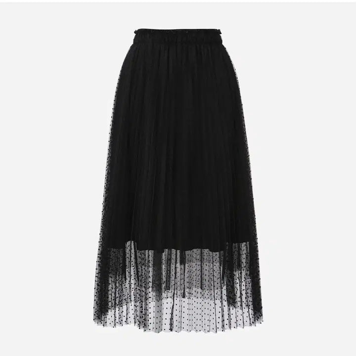 [BUNJANG] Thursday Island Polka Dot 3-Tier Pleated Skirt Black / 새제품 써스데이아일랜드 도트무늬 3단 플리츠 스커트 블랙