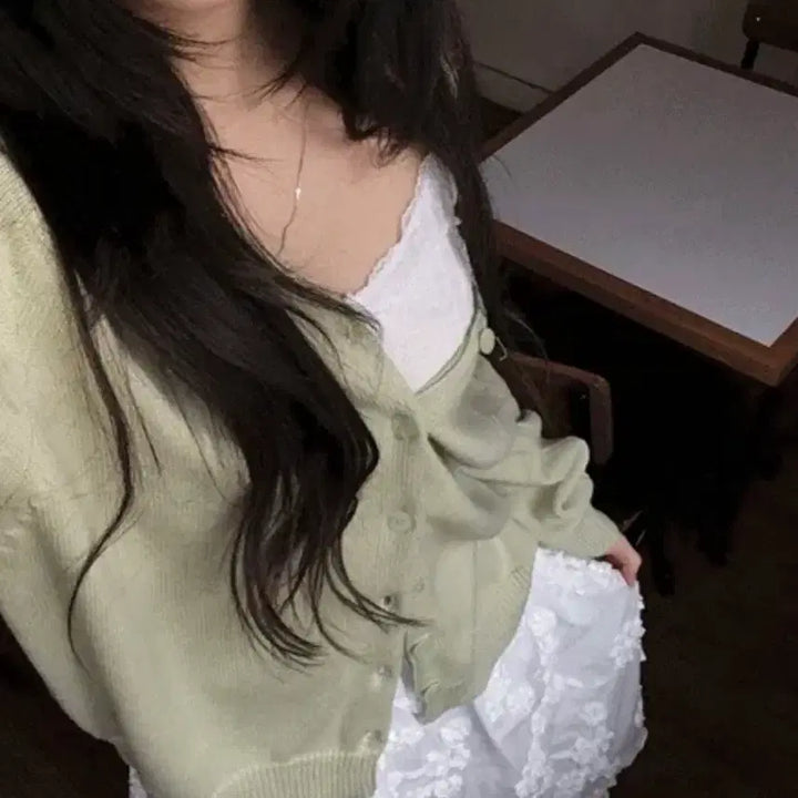 [BUNJANG] Modi Mood Matcha Long Daily Half Cardigan - Mint / 에이블리 모디무드 말차롱 데일리 하프 가디건