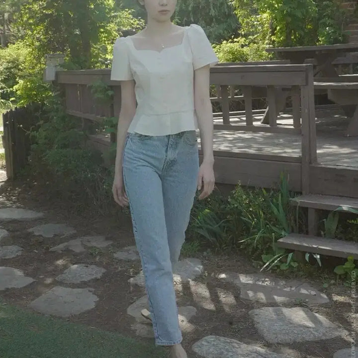 [BUNJANG] Floium Summer Lodge Blouse Cream XS / 플로움 썸머 로지 블라우스 크림 xs
