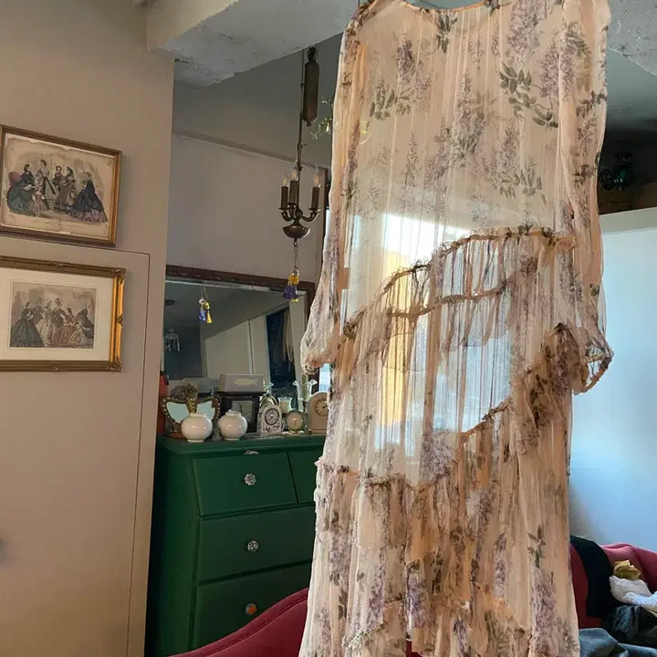 [BUNJANG] Floral Pattern Silk Layered Dress / 레이어드 실크원피스