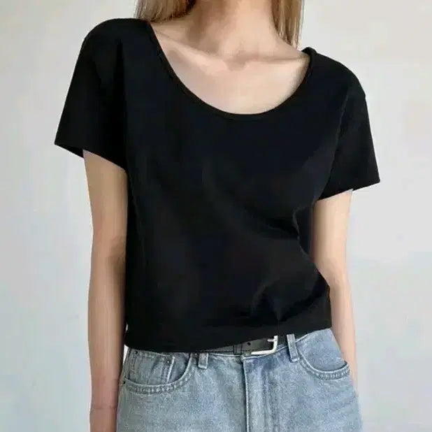 [BUNJANG] Black Up Suzan U-Neck Short Sleeve T-Shirt / 블랙업 수잔 유넥 반팔티 (네이비,블랙,라이트그레이)