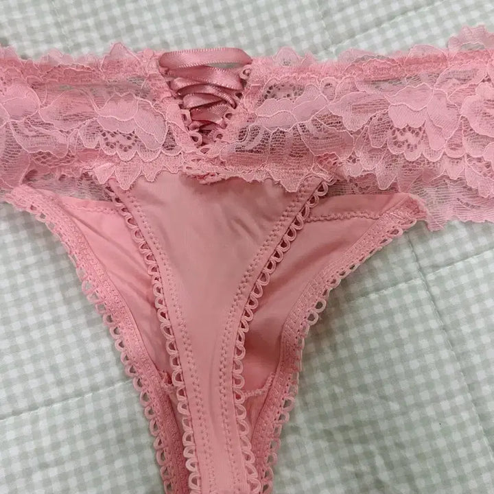 [BUNJANG] Lace Corset Tanga Briefs Coral Pink / 사용감O] 레이스 코르셋 코랄핑크 티팬티