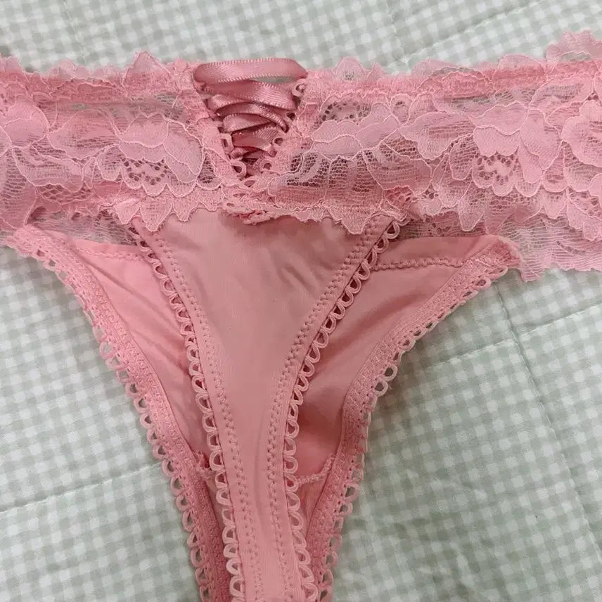 [BUNJANG] Lace Corset Tanga Briefs Coral Pink / 사용감O] 레이스 코르셋 코랄핑크 티팬티