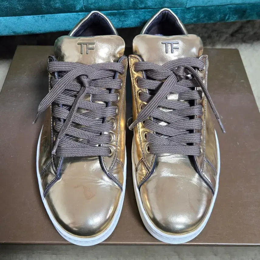 [BUNJANG] Tom Ford Metallic Gold Leather Sneakers (Size 40) / 톰포드 메탈릭 골드 스니커즈 40사이즈.