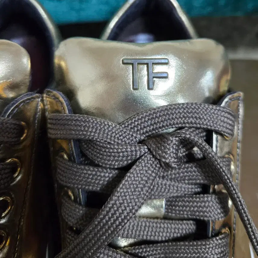 [BUNJANG] Tom Ford Metallic Gold Leather Sneakers (Size 40) / 톰포드 메탈릭 골드 스니커즈 40사이즈.