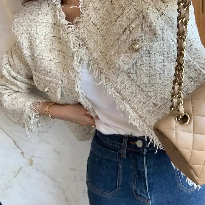 [BUNJANG] Bicini Glam Beaded Tweed Jacket / 바이씨니 글램 수술 트위드 미착용 판매