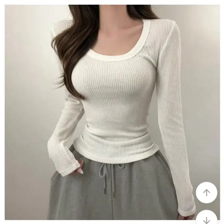 [BUNJANG] Ablley Deep U-Neck Long Sleeve Inner Tee / 에이블리 딥유넥 긴팔 이너티 팝니당