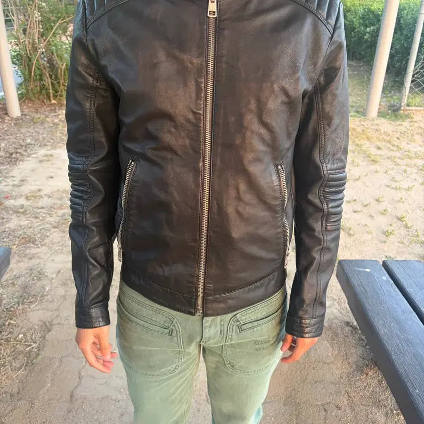 [BUNJANG] Calvin Klein Biker Leather Jacket / 캘빈클라인 바이커 가죽 자켓
