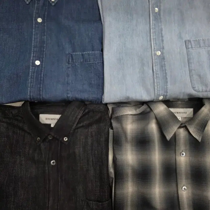 [BUNJANG] Brown Yak Denim Shirt and Check Shirt Bundle / 브라운야드 셔츠 4사이즈 4개
