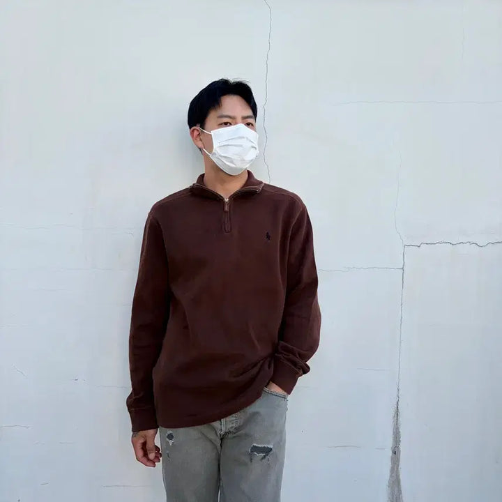 [BUNJANG] Polo Ralph Lauren Half-Zip Cotton Knit Sweatshirt - L, Choco Brown / L)폴로 랄프로렌 초코브라운 하프집업 코튼 니트 맨투맨