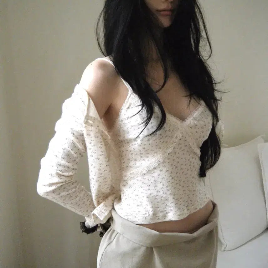 [BUNJANG] Seer Flower Pattern Cardigan and Camisole Set / 씨어 seer  플라워 패턴 가디건 나시 세트