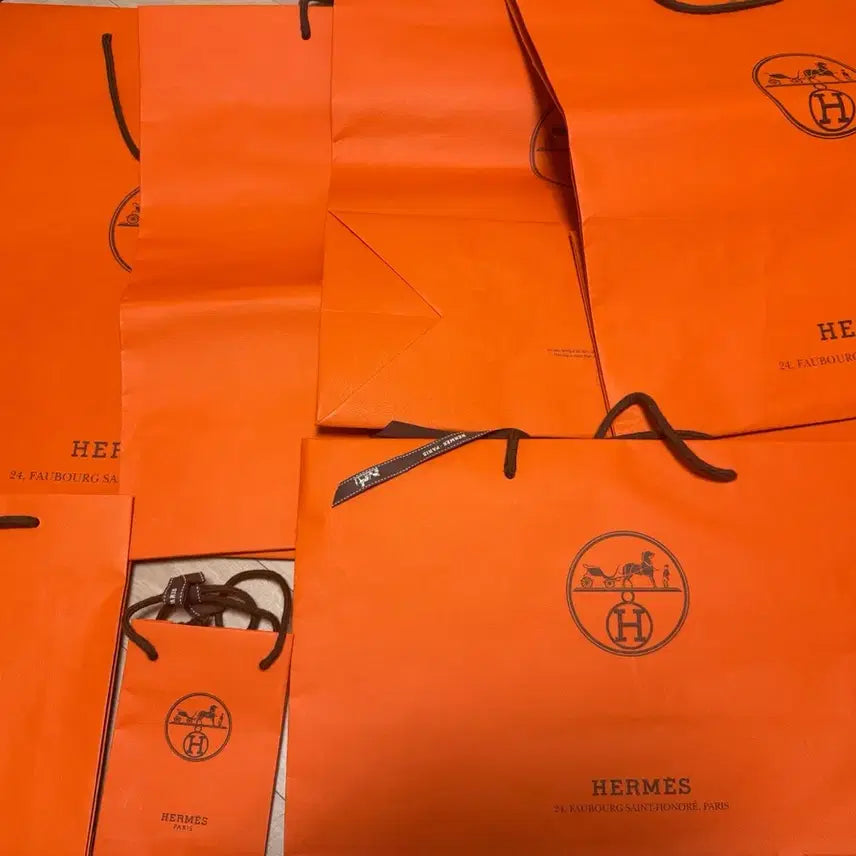 [BUNJANG] Hermès Shopping Bag Orange (Set of 7) / 에르메스 쇼핑백 오렌지 Various sizes 일괄 7개 판매합니다