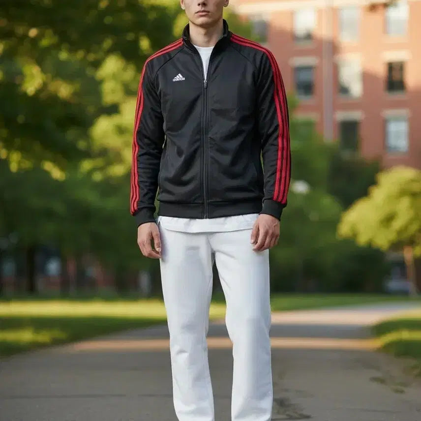 [BUNJANG] Adidas 3-Stripes Tracksuit Black/Red / 아디다스 삼선 트레이닝복 블랙/레드