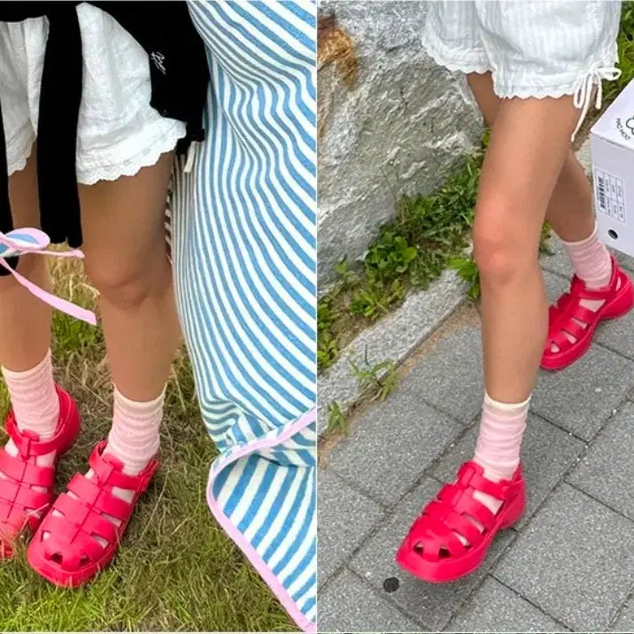 [BUNJANG] Mark Mook Platform Fisherman Sandals (Cherry Red, Size 40) / (정가 8만원대) 새상품*마크모크 플랫폼 피셔맨 레인 샌들 245-250