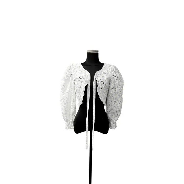 [BUNJANG] JPique Eyelet Punch Crop Blouse/Cardigan / 제이피크 아일렛 펀칭 크롭 블라우스 / 가디건