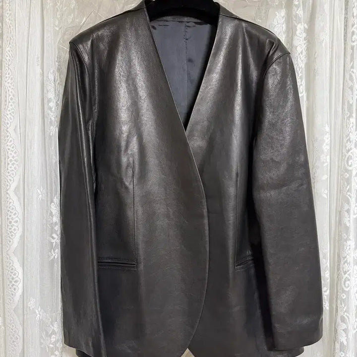 [BUNJANG] M 25SS Leather Collarless Jacket Black / [M] 유스 25ss 레더 카라리스 자켓 블랙