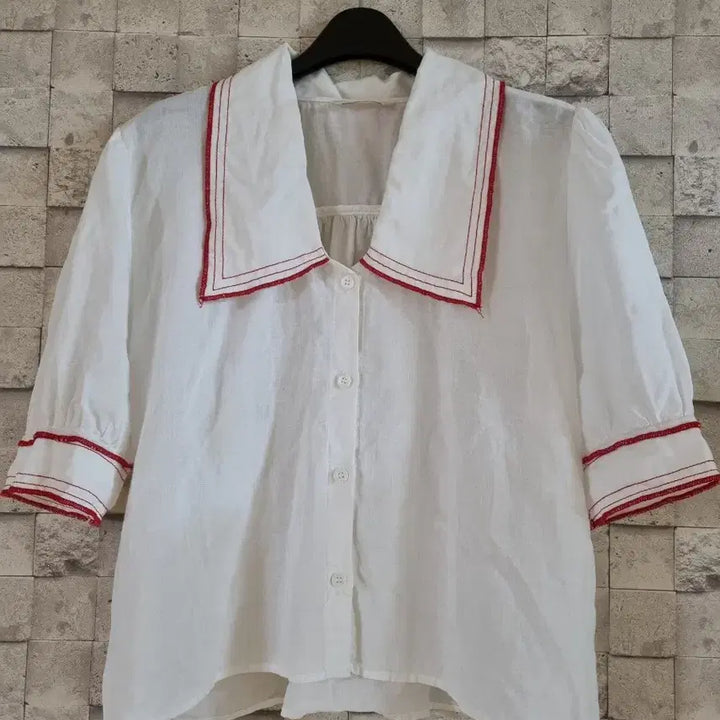 [BUNJANG] PLATE Linen Blend Big Collar Crop Blouse / PLATE 린넨면혼방 빅캬라크롭 블라우스