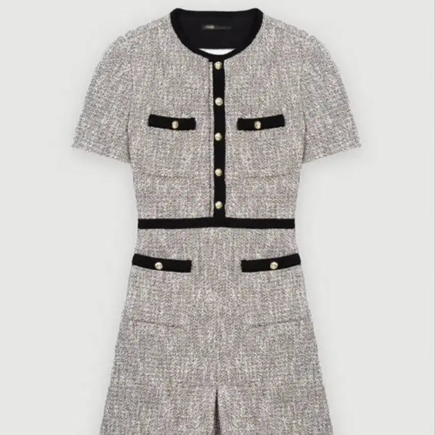 [BUNJANG] Maje Tweed Short-Sleeve Silver Dress Size 38 / 마쥬 트위드 실버 원피스 38