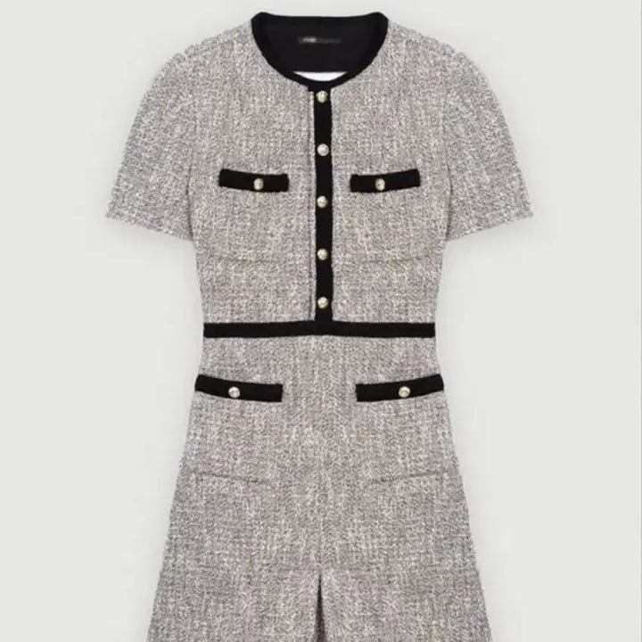 [BUNJANG] Maje Tweed Short-Sleeve Silver Dress Size 38 / 마쥬 트위드 실버 원피스 38
