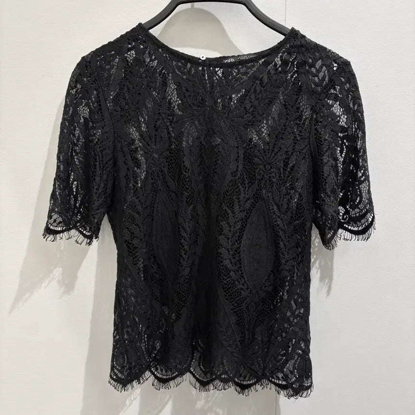 [BUNJANG] Zara Black Lace See-Through Blouse with Inner Camisole Set / 자라 블랙 레이스 시스루 블라우스 / 슬립나시 세트 / 하객룩 추천