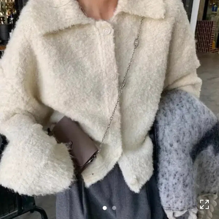 [BUNJANG] Yeon Blanc Sherpa Fur Collar Cardigan White / 연블랑 양털 퍼 카라 가디건 화이트
