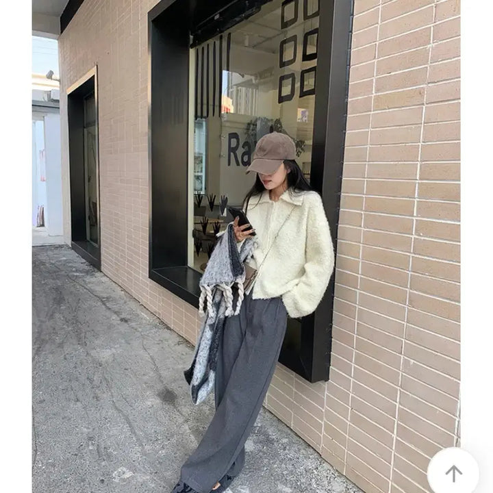 [BUNJANG] Yeon Blanc Sherpa Fur Collar Cardigan White / 연블랑 양털 퍼 카라 가디건 화이트
