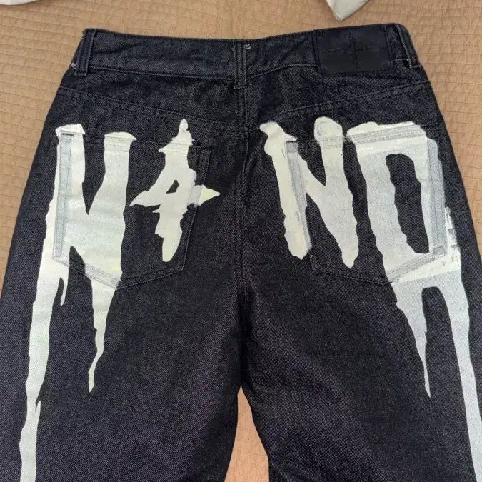[BUNJANG] not4nerd Drip Logo Denim Pants - Black / not4nerd Drip Logo Denim Pants - Black
