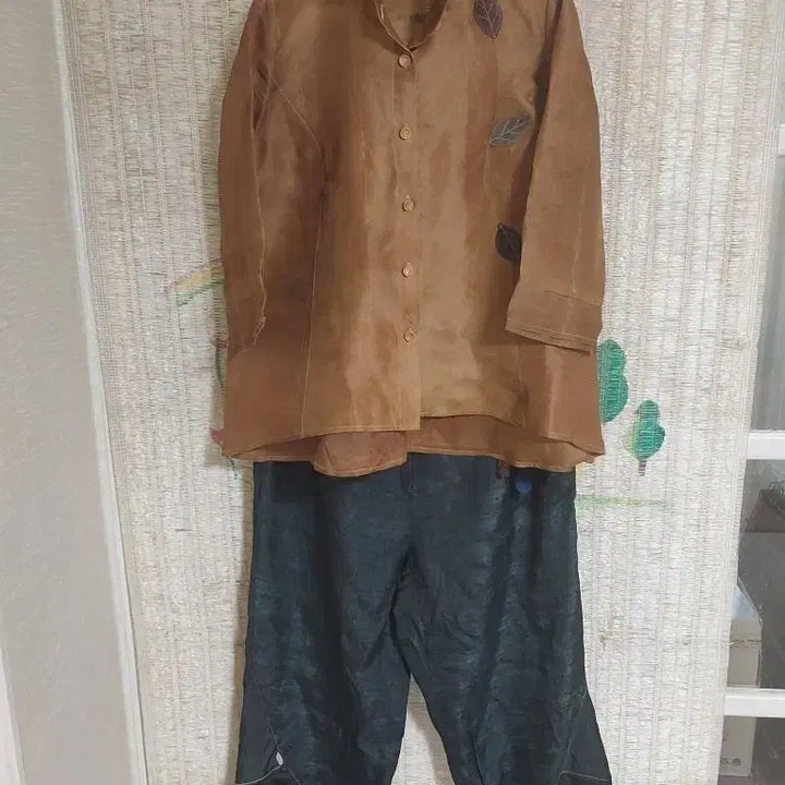 [BUNJANG] Natural Dyeing Punggi Rayon Brown Top + Baggy Pants Set / 천연염색 풍기인견 브라운 상의 + 배기 팬츠 세트
