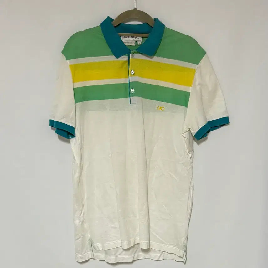 [BUNJANG] Salvatore Ferragamo Striped Short Sleeve Polo Shirt / 페라가모 스트라이프 반팔 카라티
