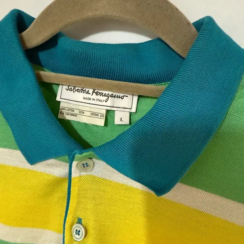 [BUNJANG] Salvatore Ferragamo Striped Short Sleeve Polo Shirt / 페라가모 스트라이프 반팔 카라티