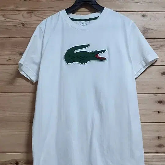 [BUNJANG] Lacoste White Croc Logo Short Sleeve T-Shirt / 라코스테 화이트 크록 로고 반팔티