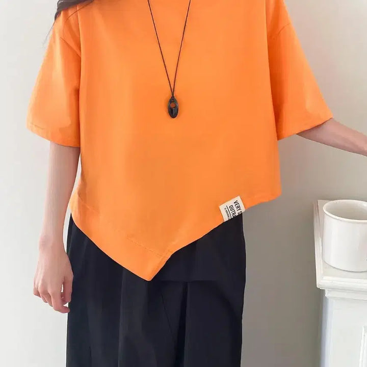 [BUNJANG] Asymmetrical Hem Short Sleeve T-Shirt / 언발란스 기장 반팔 티셔츠