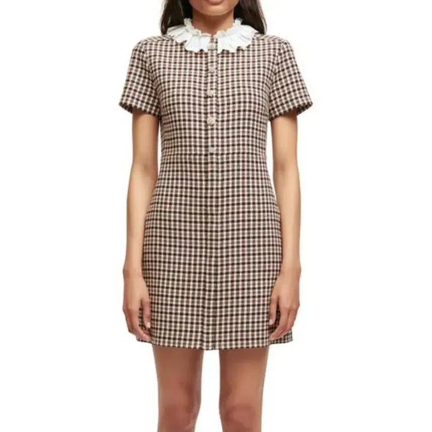 [BUNJANG] Maje RITAE Detachable Collar Jewel Button Plaid Mini Dress / maje 마쥬 탈부착카라 쥬얼버튼 체크 원피스 55