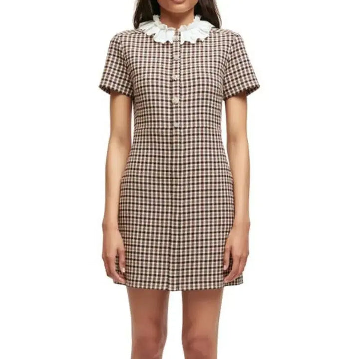 [BUNJANG] Maje RITAE Detachable Collar Jewel Button Plaid Mini Dress / maje 마쥬 탈부착카라 쥬얼버튼 체크 원피스 55