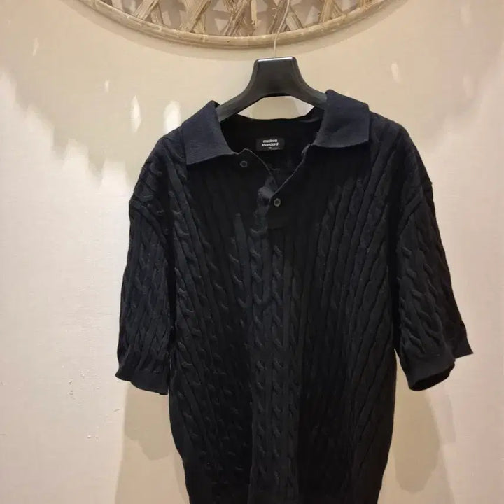 [BUNJANG] Musinsa Standard Cable Knit Polo T-Shirt Black M / 무신사 스탠다드 케이블 니트 폴로티 블랙 M