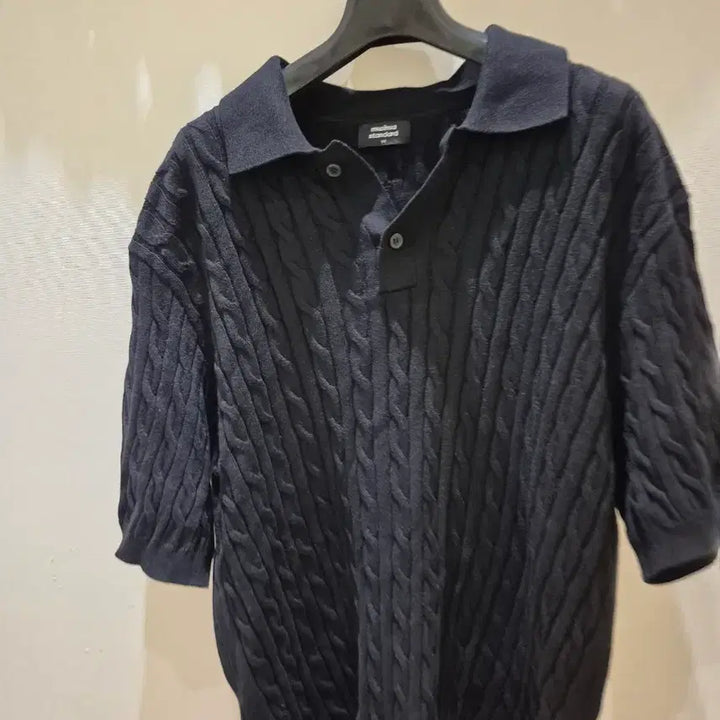 [BUNJANG] Musinsa Standard Cable Knit Polo T-Shirt Black M / 무신사 스탠다드 케이블 니트 폴로티 블랙 M